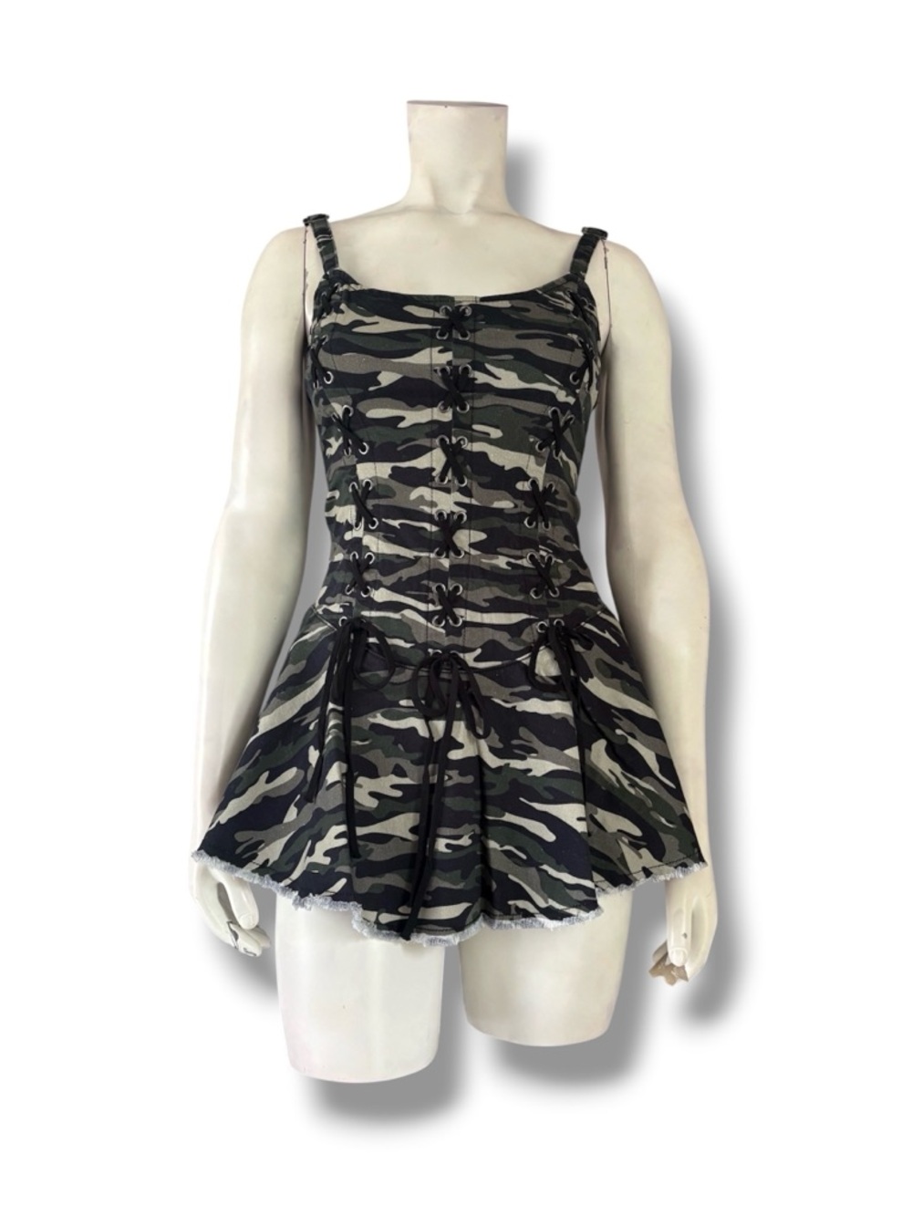Current Mood | NWT’s DollsKill Y2K Camo Lace Up Goth Grunge Mini Dress